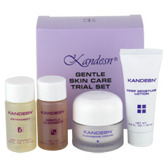 Kandesn® Gentle Skin Care Trial Set Includes: Kandesn® Cleansing Cream, Kandesn® Cleansing Foam 2 oz., Kandesn® Gentle Cleanser, Kandesn® Balancing Splash 4.0 fl. oz., Kandesn® Astringent, Kandesn® Deep Moisture Lotion, .5 oz., Oi-Lin® Clay Mask 2.5 oz. each